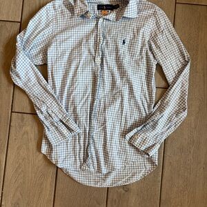 Ralph Lauren Men's White and Brown Plaid Shirt